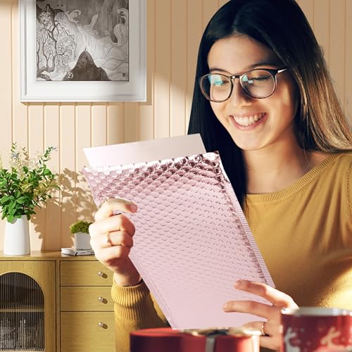 Kinmsito 30 Stück Luftpolsterumschläge Holographisch, Roségold 18×29 cm, Selbstklebend, Gepolstert, Wasserdicht, Versandtaschen für Verpackung, Schmuck, Elektronik, Kosmetik
