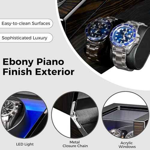 ANWBROAD Watch Winders for Automatic Watches, New Ebony-Colored Piano Lacquer Automatic Watch Winder Box, Rotating Watch Case with 4 Rotation Modes, Quiet Motor, LED for Man Woman\'s Watches UJWW001E - Thumbnail 5