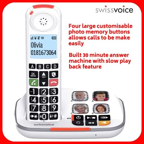 swissvoice 2355 Single Cordless Big Button Phone for Elderly with Answer Machine - Loud Phones for Hard of Hearing - Hearing Aid Compatible Phones - Cordless Number Telephone