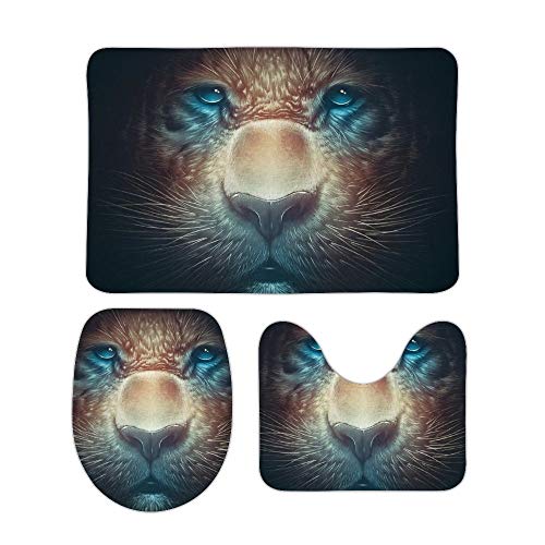 HOTLIFE-234 Koraal Fluwelen Vloermat Drie Sets Rood Tijger omhoog Inclusief 60X40cm Hoge-absorberend Toilet Zitting En 50X40cm Microvezel Zachte Pluizige Badkamer Tapijt, Antislip Mat Wasbaar