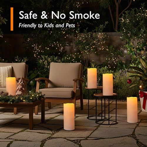 Image of Homemory 12 inch x 5 inch Large Waterproof Outdoor Flameless Candles with Remote Control and Timer, Battery Operated Flickering LED Pillar Candles for Outdoor Larterns, Porch, Long Lasting, Set of 2
