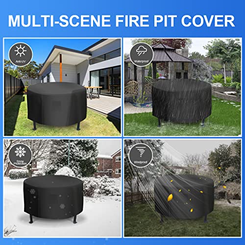 Gotruth Round Fire Pit Cover, 800D Heavy Duty Waterproof Fire Pit Table Cover, Outdoor Anti-Uv Fire Bowl Cover With Double Vents, Straps & Bungee Cords, 36”D X 24”H, Black #TOP5
