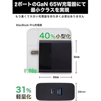 Amazon | 充電器 type-c Surface充電器 GaN 65W 2ポート(USB-A
