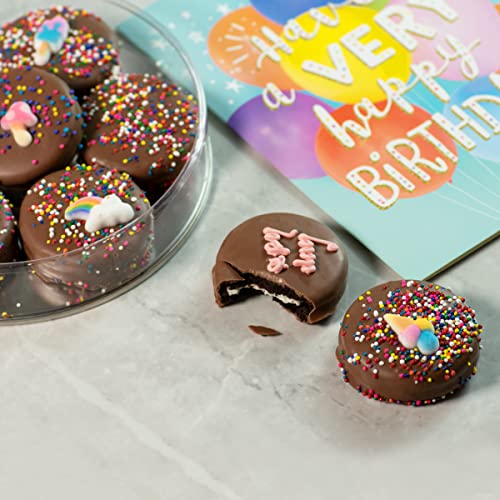 Happy Birthday Cookies | Assortment Milk Chocolate Dipped Olde Naples Hand Decorated Oreo | Gift Basket 7Pc Cookies (Pink) #TOP2