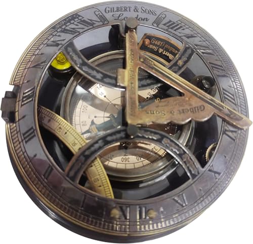 Nautical Brass Home Decor Gifts Fully Functional Premium Large Antique 5 Inch Sundial Compass with Rose Wooden Box