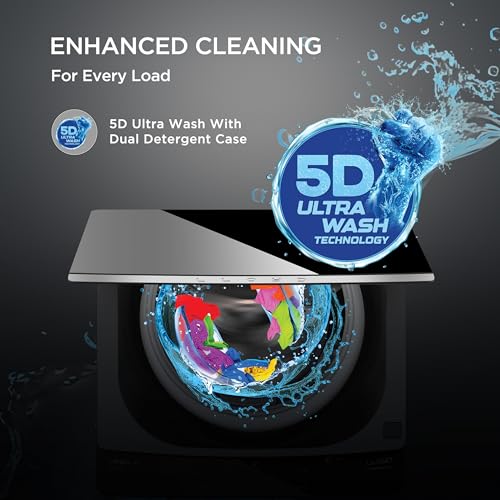 Image of Lloyd 8 kg 5 Star Fully Automatic Top Load Washing Machine I 5D Ultra Wash with Dual Detergent Case (GLWT805L50EB, Ebony Black)