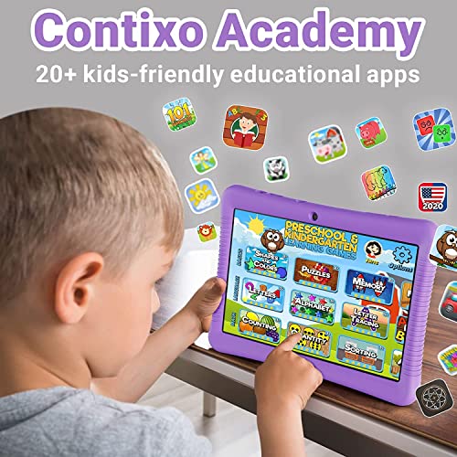 Contixo Kids Tablet K102-10-Inch Hd Ages 3-7 Toddler Tablet With Camera, Parental Control, Android 10, 64Gb,Learning Tablet For Children With Teachers Approved Apps And Kid-Proof Case, Purple #TOP2