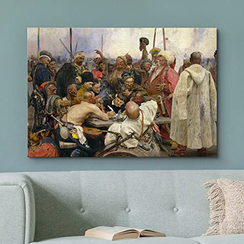 Wall26 - Reply Of The Zaporozhian Cossacks To Sultan Mehmed Iv Of The Ottoman Turkey Empire By Ilya Repin - Canvas Print Wall Art Famous Painting Reproduction - 16" X 24" #TOP1