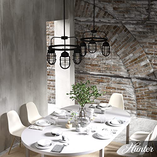 Hunter - Starklake 3-light Natural Black Iron, Medium Size Chandelier, Dimmable, Caged Style, Wagon Wheel Shaped, for Bedrooms, Kitchens, Dining, Living Rooms - 19665 by Hunter - Image 3