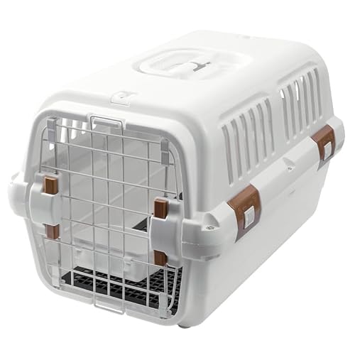 Wangdan ペットキャリー 猫 キャリー コンテナ 耐荷重10KG 頑丈 フードボウル&メッシュカバー付き キャリーケース 大きめ 持ち運び 航空輸送ボックス 旅行 通院 防災 簡単組立 犬 キャリーケース (55*36.5*35cm,同色ホワイト、サ