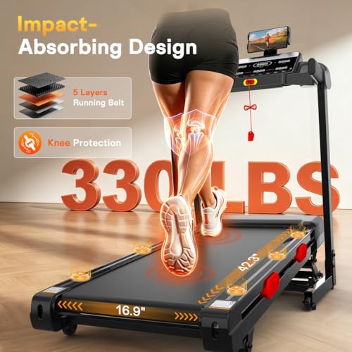 Image of 15% Auto Incline Treadmill, 330lb Capacity Foldable Treadmill for Home, 3.8HP, 9MPH, 105 Programs, Wider Running Belt, Smart APP Portable Jogging Walking Electric Treadmill