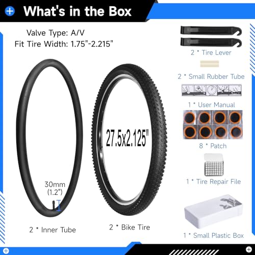 Image of yeesport 27.5x2.125 Bike Tires, 2 Pack 54-584 27.5 MTB Tires with Tube Set