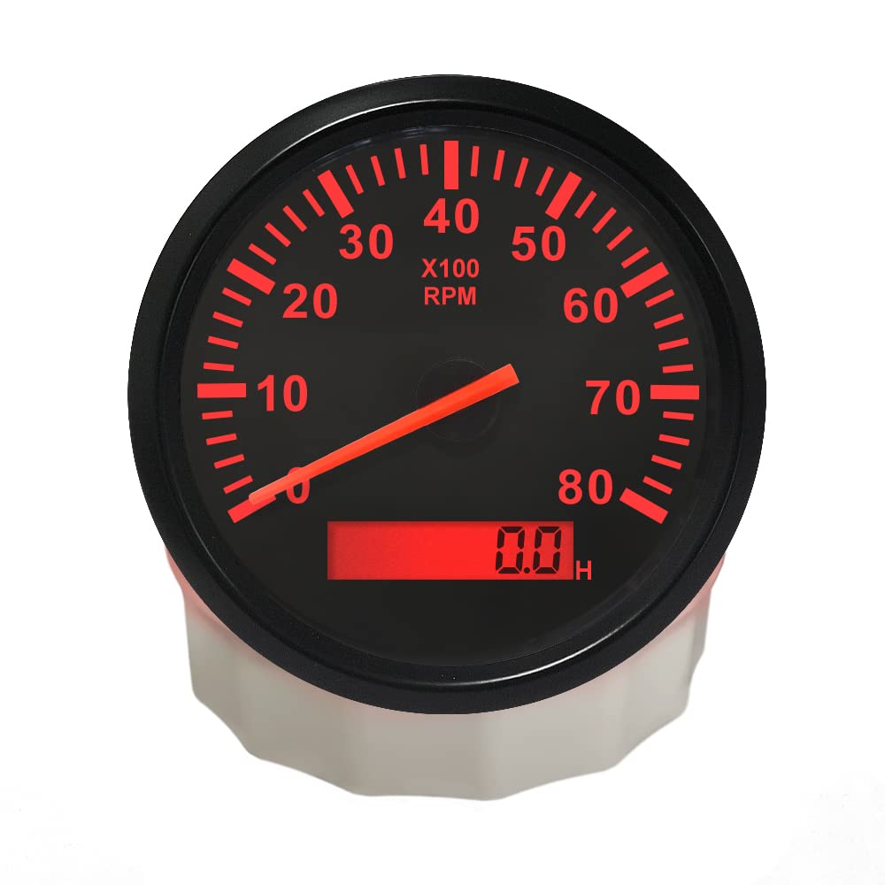 ELING Compteur de tours universel 8000 RPM Compteur de vitesse de yacht marin automatique avec rétroéclairage rouge 85 mm 9-32 V