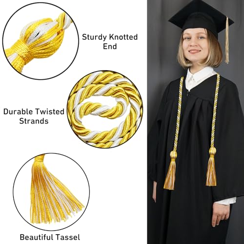 Image of Graduation Honor Cords White and Gold Graduation Cords with Tassels, 67 inch Long for Graduation Students