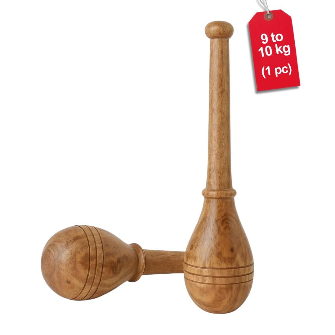 KD Willmax Bheem Gada Fitness Bar Indian Club Bheem Shoulder Equipment Meel Karla Katai Fitness Durable Wooden Equipment (Pack of 1, 9-10 kg)