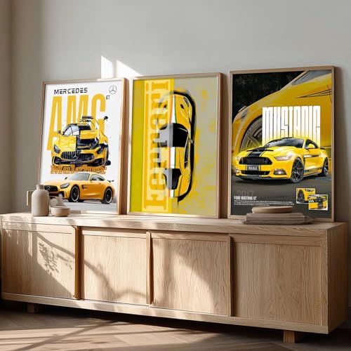 Image of kotart Big Sports Cars Framed Posters Gift Items for Boys Room Wall Decoration Bedroom Living Room Office Studio Decor | Car Poster Frame for Wall Decor Set Of 3 Size (10 X 13 inch)