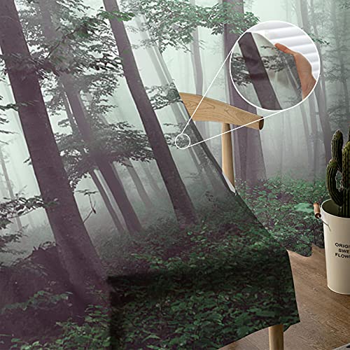 Forest Tree Semi Sheer Curtains 84 Inch Length For Living Room,Green Leaves Foggy Nature Voile Drapes Wild Trees Window Curtains, Light Filtering Rod Pocket Bedroom Curtains 2 Panels #TOP4