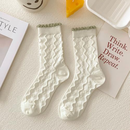 Crew Socks for Women Cotton Cute Fancy Novelty Thin Dress Floral Ruffle Ankle Socks 5 Pack4