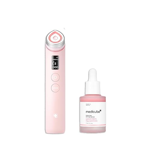 medicube Asequible Pink Routine Duo Age-R Booster Pro Pink  Masajeador de belleza de brillo de vidrio real 6 en 1 y suero de péptido PDRN  Relleno