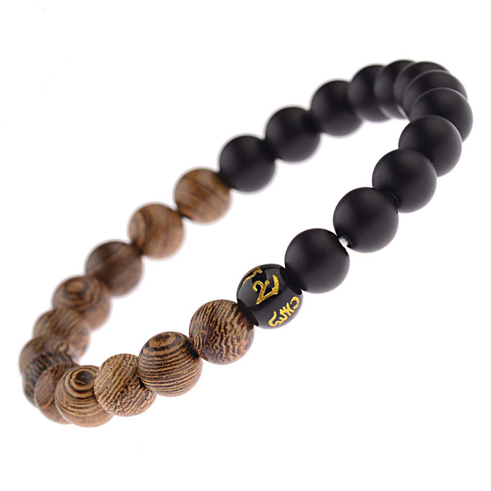 Bracelet en pierre naturelle authentique et perles de bois ciselées