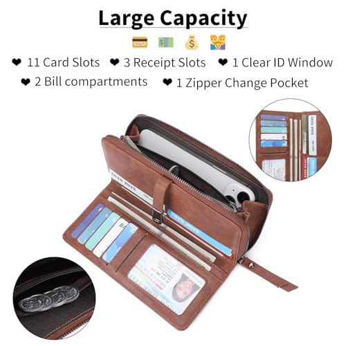 Image of Wallet for Women Large Capacity RFID Blocking Leather Bifold Card Holder with Zipper Change Pocket