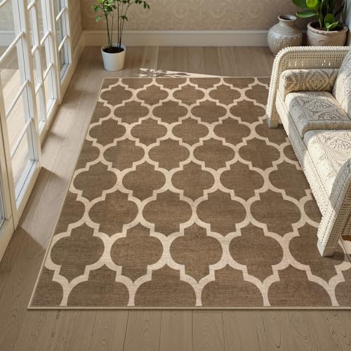 Lahome Moroccan Easy Jute Outdoor Rug 5x7, Trellis Non-Slip Washable Rug for Patio Living Room, Lightweight Neutral Stain-Resistant Non Shedding Indoor Outdoor Carpet for Dining Room