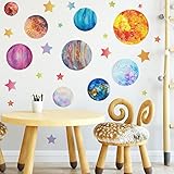 MEFOSS Watercolor 3D Planet Wall Decals Galaxy Space Stars Wall Stickers Removable Peel and Stick Pl