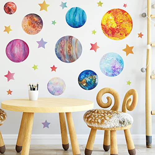 Mefoss Watercolor 3D Planet Wall Decals Galaxy Space Stars Wall Stickers Removable Peel And Stick Planets Wall Stickers For Kids Room Living Room Playroom Nursery Classroom Wall Decor #TOP4