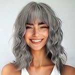 Ucubb Short Curly Wigs with Bangs for Women 14 Inches Wavy Bob Wig Synthetic Heat Resistant Fiber Wigs (R10A)