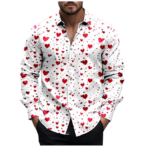 Men Button Down Shirts 2025 Heart Print Lapel Long Sleeve Blouse Tops Casual Simple Vacation Day Classic Clothes