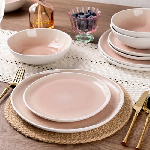Image of AmorArc Ceramic Dinnerware Sets,Handmade Reactive Glaze Stoneware Plates and Bowls Sets,Highly Scratch Resistant | Dishwasher & Microwave Safe Dishes Set,Service for 4 (12pc)