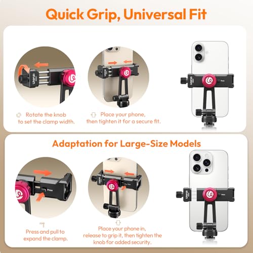 Image of ULANZI MA61 Metal Phone Tripod Mount with Cold Shoe, 360 Adjustable Hot Shoe Camera Phone Mount for iPhone 17 16 15 14 Pro Max, Samsung, Aluminum Alloy Clamp for Vlogging, Live Streaming, Video