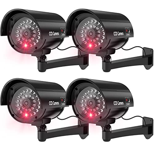 WALI Bullet Dummy Fake Surveillance Security CCTV Dome Camera Indoor Outdoor 1 Flashing LED Light and Security Alert Sticker Decals (Wl-B1-4), Black, 4 Pack #1