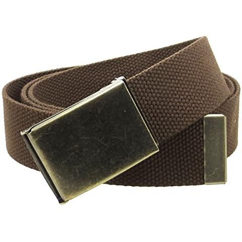 Canvas Web Belt Flip-Top Antique Brass Buckle/Tip Solid Color 50" Long 1.5" Wide - Brown - One size Cover