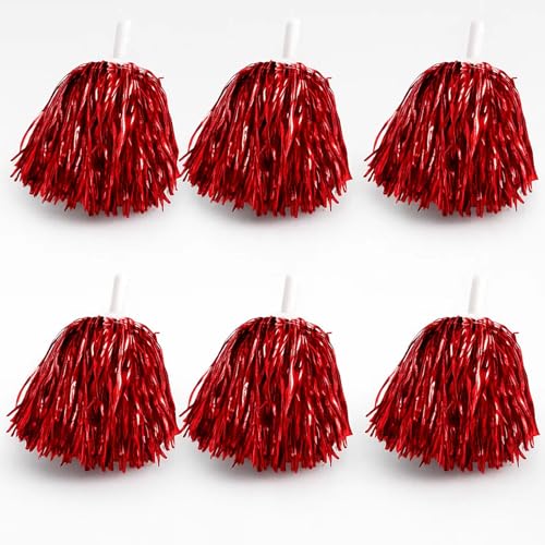 6 Red Cheerleading Pom Poms for Sports Events, Pom Poms Cheerleading, Cheerleader Pom Poms, Dance Performances and Carnival Celebrations