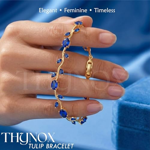 Image of THYNOX Tulip Bracelet for Women Stylish | Gold Plated Crystal Floral Jewellery | Adjustable Chain Wrist for Women & Girls Stylish | Elegant Tulip Bracelet for Women, Party & Daily Wear Accessory