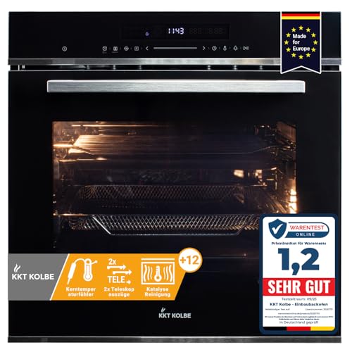 KKT KOLBE AirFryer Einbaubackofen 60 cm mit Heißluftfritteuse | autark | 72L | 2,9kW | Katalyse | Pizzafunktion | Grill | Umluft | Heißluft | Timer | 2-fach Wärmeschutzverglasung | EB8017ED