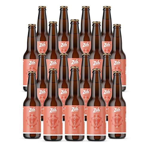 Image of Zoh Probiotics Peach Kombucha|Tea With Living Probiotics,Detoxifying Acids & Digestive Enzymes, Made With Real Peaches (Pack Of 18), Green Tea, Liquid - Each 330 Ml, 594 Gram