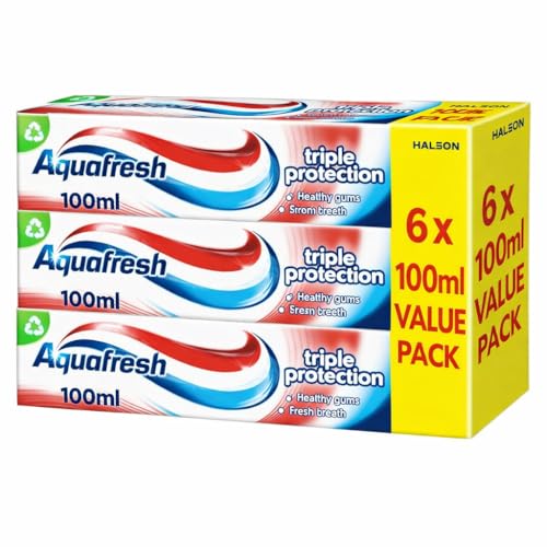 6 x 100ml Aquafresh Triple Protection Toothpaste Fluoride Toothpaste for Strong Teeth Healthy Gums & Fresh Breath Everyday Family Oral Care