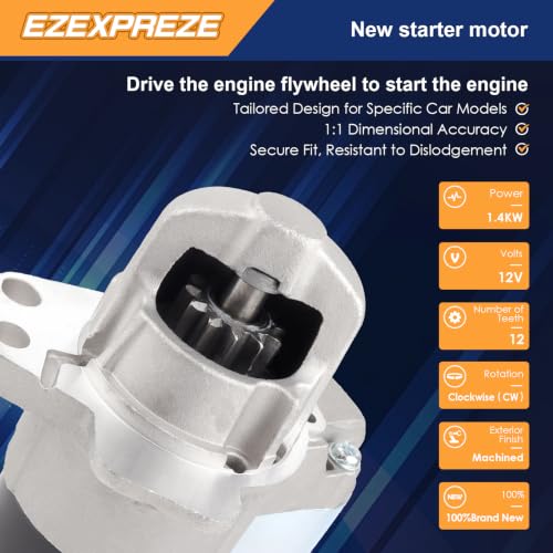 Image of Ezexpreze 17996 Starter for Chevrolet Camaro 2010-2014 & Cadillac ATS 2013-2014, CTS 2005-2014, SRX 2006-2009, STS, 2.8L 3.0L 3.6L, 12V 1.4KW 12 Teeth Clockwise, Replace# 12610857