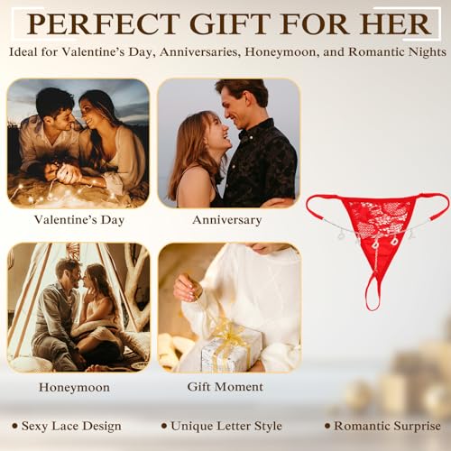 Image of Sexy Underwear for Women, Lace Thongs with Sparkling Letter Charms, Fun and Flirty Panties for Women Sexy