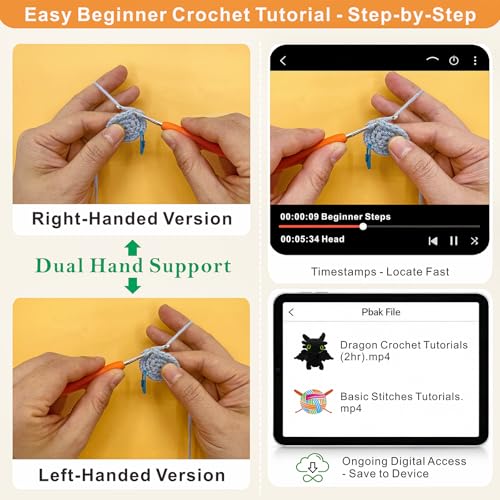 Image of LuNuaFvy Crochet Kit for Beginners, Adults & Kids - Complete Animal Starter Kit to Make 2 Cute Dragons, Easy-to-Follow Book & Video Tutorial, Soft Yarn, Gift & Storage Bags