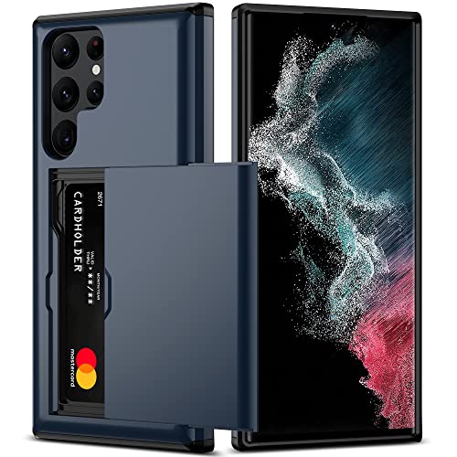 Nvollnoe for Samsung S22 Ultra Case with Card Holder 5G 6.8 inch Slim Dual Layer Heavy Duty Protective for Galaxy S22 Ultra Case Hidden Card Slot Wallet Case for Samsung S22 Ultra(Blue)