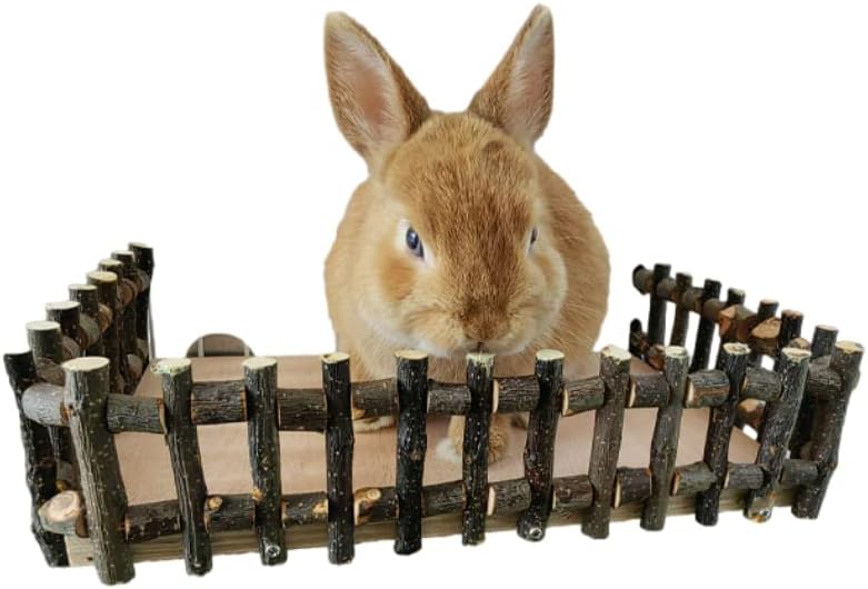 Rabbit Platform, Bunny Perch Cage Toy Wooden Play Gym Stand, Natural Pine Wood Tray for Chinchilla Squirrel Hamster Guinea Pig, Birdcage Toy for Parrot Conure (Large)