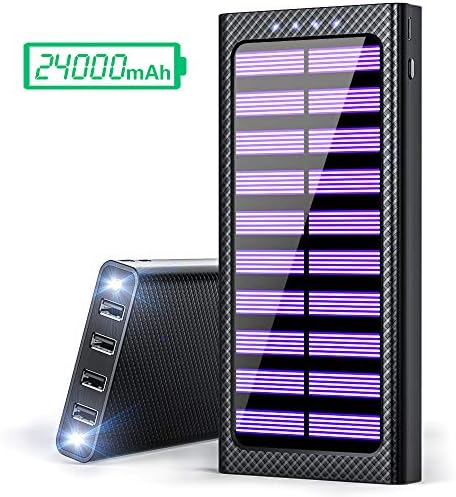 Solar Portable Charger 24000mAh Power Bank High-Speed Charging Huge Capacity External Battery Packs Chargers with 3 Inputs& 4 Outputs Portable Phone Charger for Smartphone and Other Smart Devices