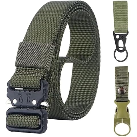 Efanr Tactical Belt for Men, Military Nylon Web Work Belts, Quick Release Buckle with Key Ring Holder and Water Bottle Clip (Army Green, 1 inch) Cover