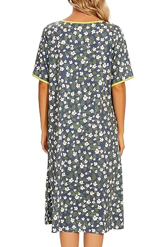 Image of AVIIER Nightgows for Women Soft Cotton Night Shirts Short Sleeve Sleepwear with Pockets