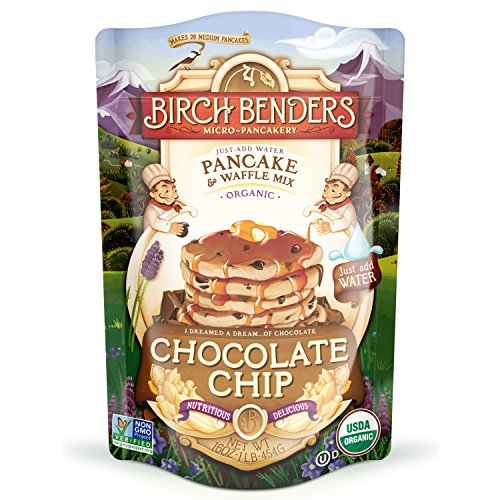 Organic Chocolate Chip Pancake and Waffle Mix by Birch Benders, Whole Grain, Just Add Water, Non-GMO, 16oz
