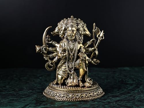 Image of Brass Panchmukhi Hanuman Statue Intricate Detailing Small Five-Faced BajrangBali Idol for Car Dashboard & Home Decor Pack of 1 (4.5 INCH)
