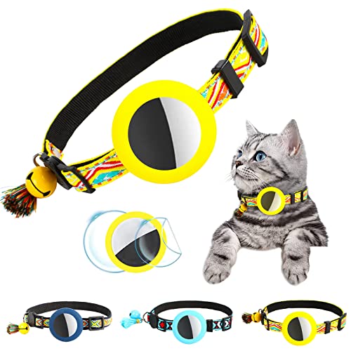 Collier Chat Airtag pour avec Cloche, Collier Réfléchissant Réglable pour Chaton avec Boucle de Sécurité, Etui étanche pour Airtag Compatible avec Apple Airtag (Jaune) Cover